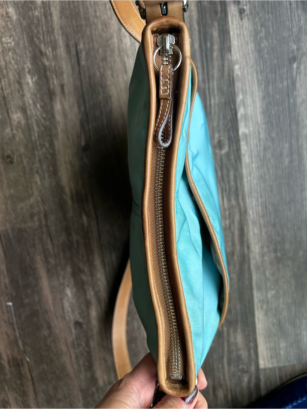 Coach Vintage File Turquoise Crossbody Bag with Tan Trim very Rare 2003 - Picture 15 of 15